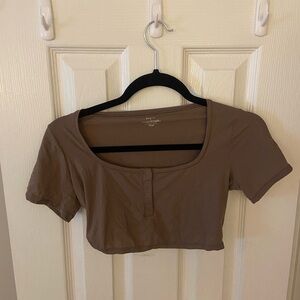 Skims Brown Henley Cro Top